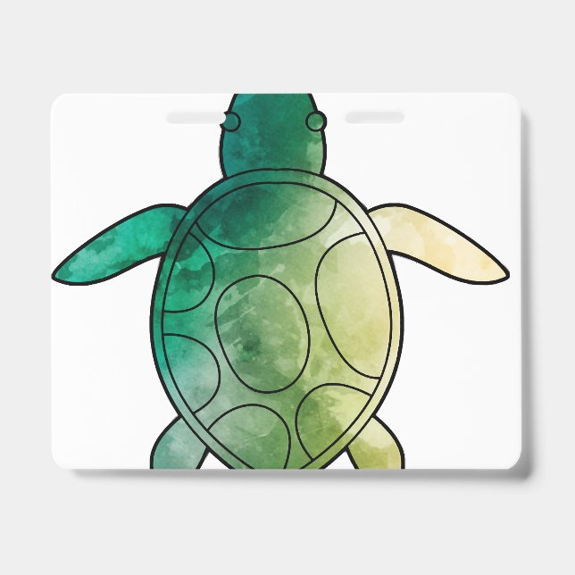 Badge Tortue de mer aquarelle verte (Avant)