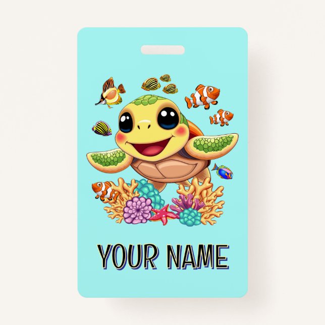 Badge Tortue de mer Bébé heureux et mignonne personnage (Devant)