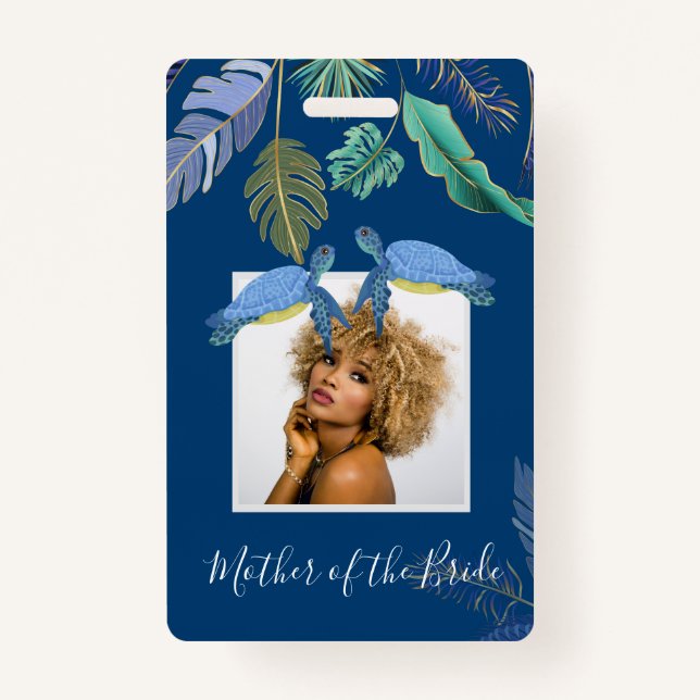 Badge Tortues de mer Mariage bleu jaune (Devant)