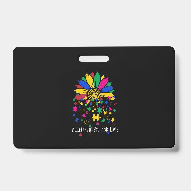 Badge Tournesol Accepter Comprendre Amour Monde Autisme  (Avant)