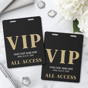 Badge Tout Accès Élégant Événement VIP Or Noir