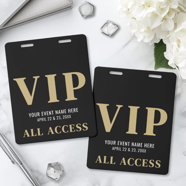 Badge Tout Accès Élégant Événement VIP Or Noir (All Access Elegant Black Gold Event VIP Badge)