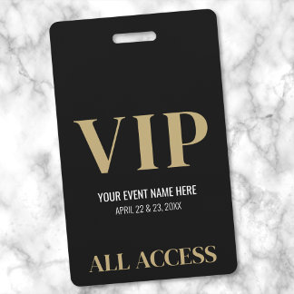 Badge Tout Accès Élégant Événement VIP Or Noir