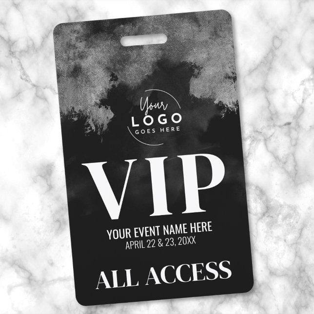 Badge Tout Accès Votre Logo Noir Blanc VIP (All Access Your Logo Black White VIP Badge)