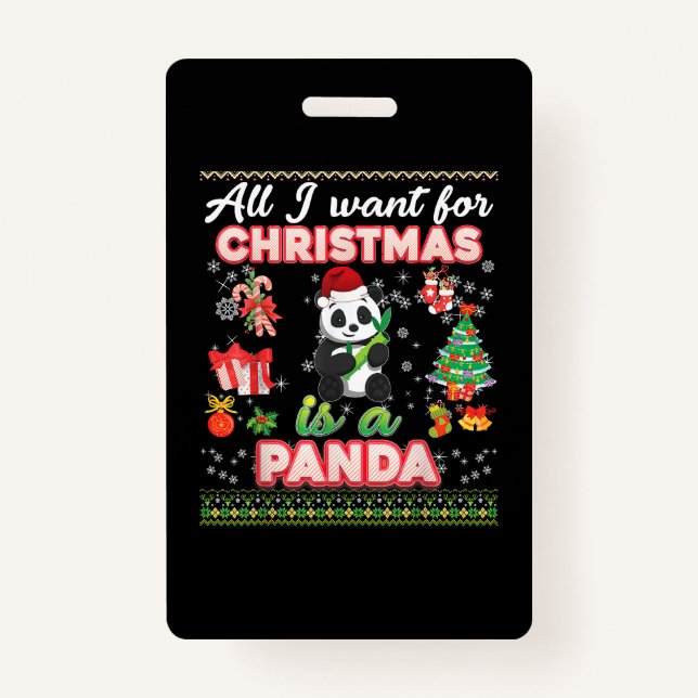 Badge Tout Ce Que Je Veux Pour Noël, C'Est Un Panda, Un  (Devant)