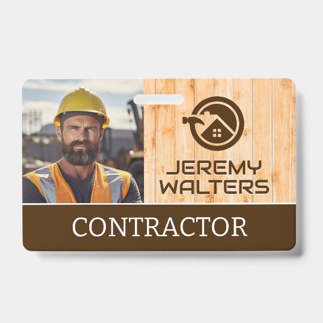 Badge Travailleur au chantier de construction | Bois (Face)