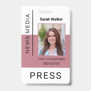 Badge Travailleur de presse ID employé des médias en ros