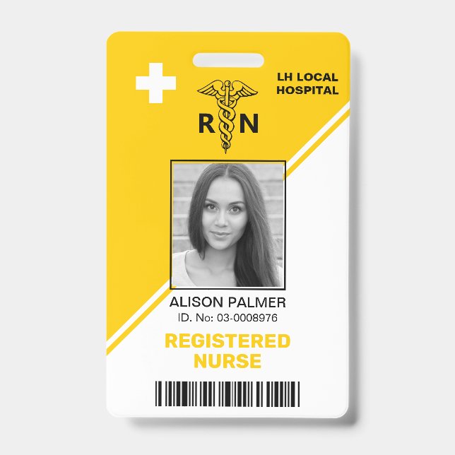 Badge Triangles géométriques jaunes Infirmière diplômée  (Avant)