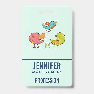 Badge Trio d'oiseaux fantaisistes colorés et mignons