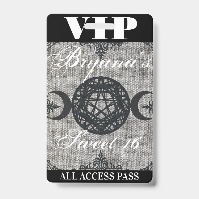 Badge Triple Moon Goddess Burlap VIP Pass Fête d'anniver (Avant)