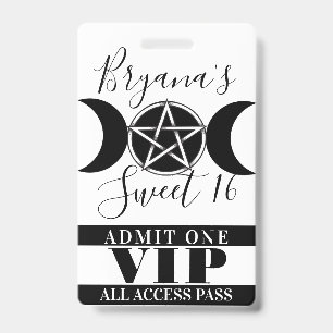 Badge Triple Moon Goddess Pentagram Magie Party VIP Pass