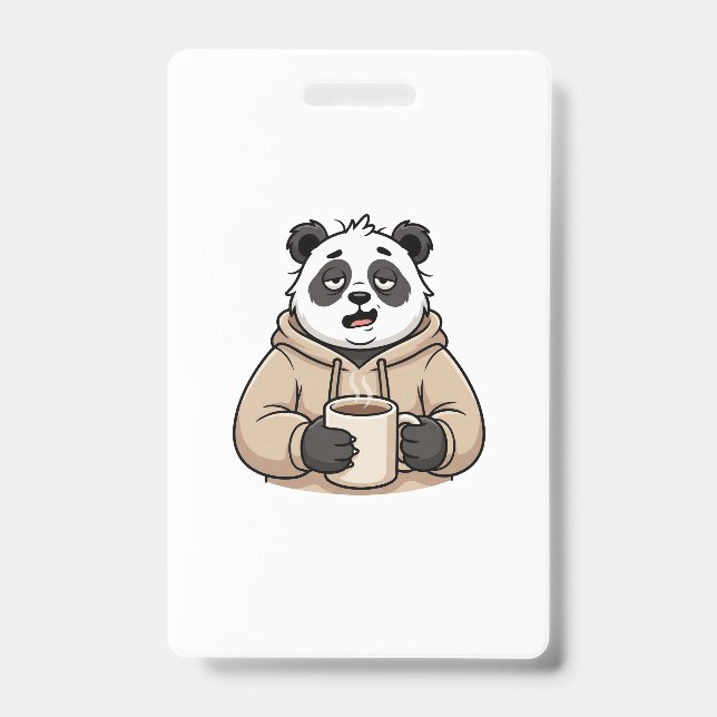 Badge Trop fatigué pour fonctionner Panda Café Dessin an (Avant)