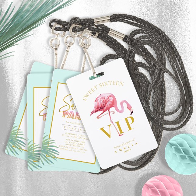 Badge Tropical Flamingo Palms Sweet 16 ID922 (Créateur téléchargé)