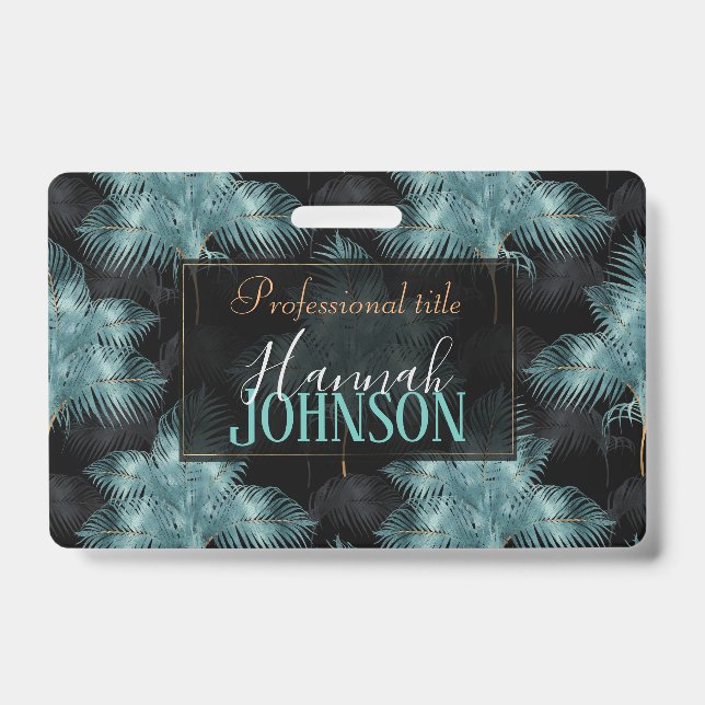 Badge Tropical Métallisé Bleu & Or Feuilles de Palmier É (Avant)