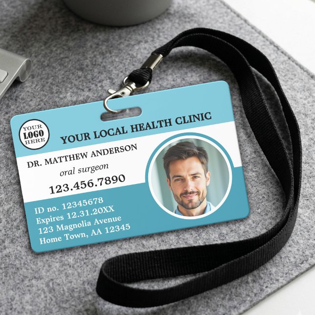Badge Turquoise Bleu Turquoise Professionnel Médical (Turquoise teal blue professional medical ID badge)