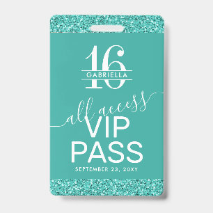 Badge Turquoise Turquoise Sweet 16 Invitation carte VIP 