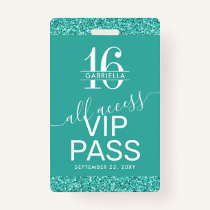 Badge Turquoise Turquoise Sweet 16 Invitation carte VIP 