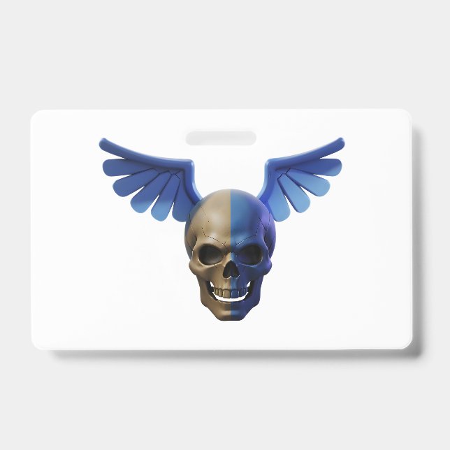 Badge Two-Toned Skull with Blue Stylized Wings (Avant)
