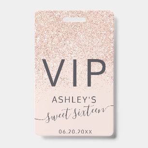 Badge Typographie de paillettes en or rose blush Sweet 1