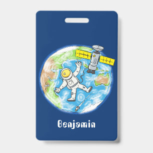 Badge Un astronaute amusant dans l'espace et la bande de