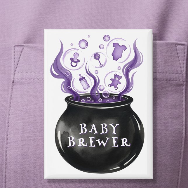Badge Un bébé brasse le Baby shower d'Halloween Cauldron (A Baby is Brewing Cauldron Halloween Baby Shower Button
)