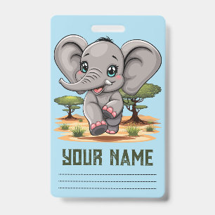 Badge Un bébé éléphant qui sonne heureux dans la savane