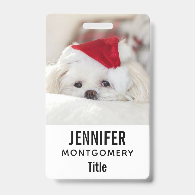 Badge Un mignon chien blanc dans un Casquette de Noël ro (Avant)