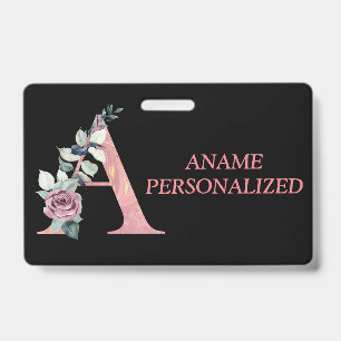 Badge Un Monogramme Floral Nom Lettres Agate rose