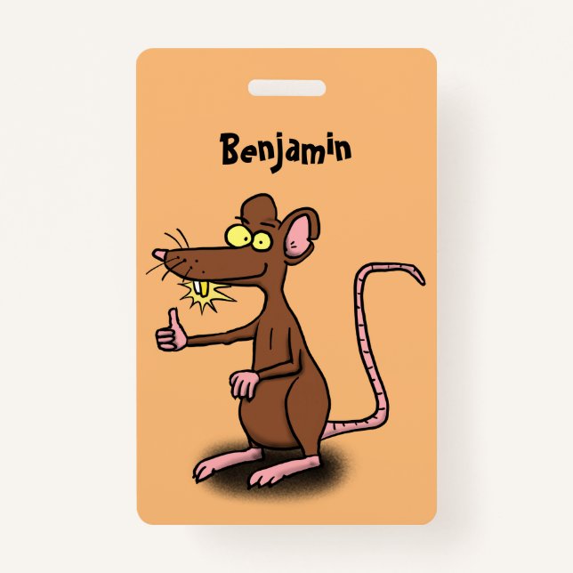 Badge Un rat brun mignon pouce vers le haut dessin animé (Devant)