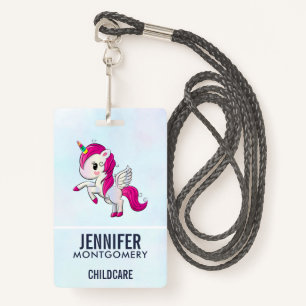 Badge Unicorne rose mignonne avec ailes