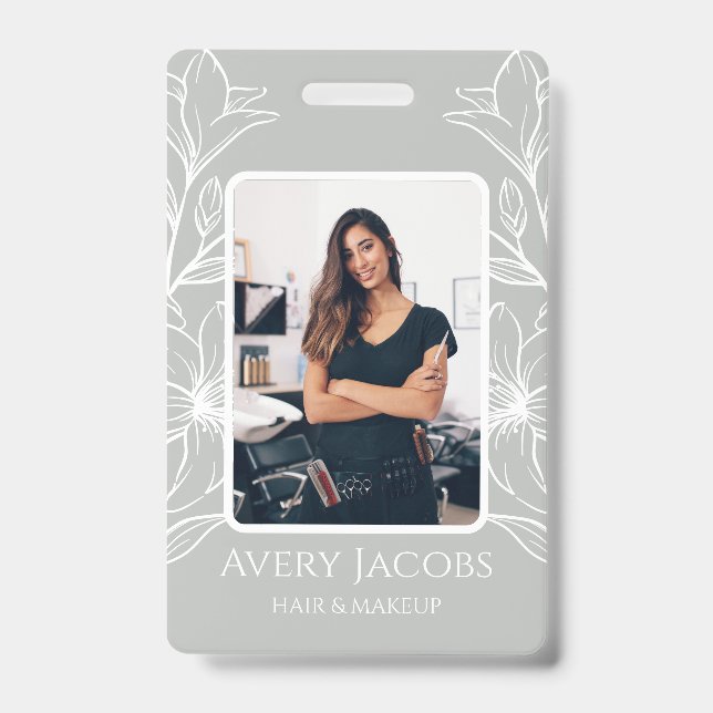 Badge Unique Moderne Vert Sauge Boho Floral  (Avant)