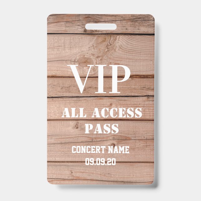Badge Unique Rustique Concert Bois Tous Accès Pass Vip (Avant)