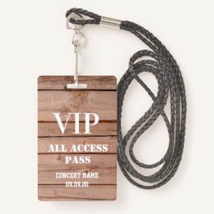 Badge Unique Rustique Concert Bois Tous Accès Pass Vip