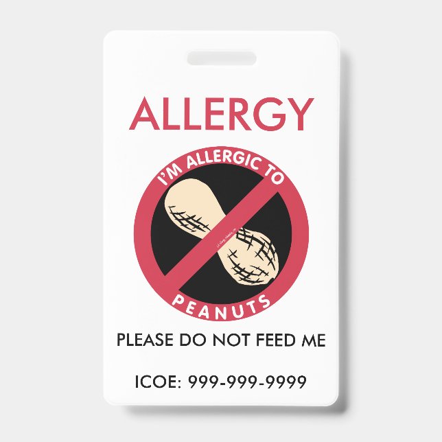 Badge Urgence d'allergie aux arachides personnalisée pou (Avant)