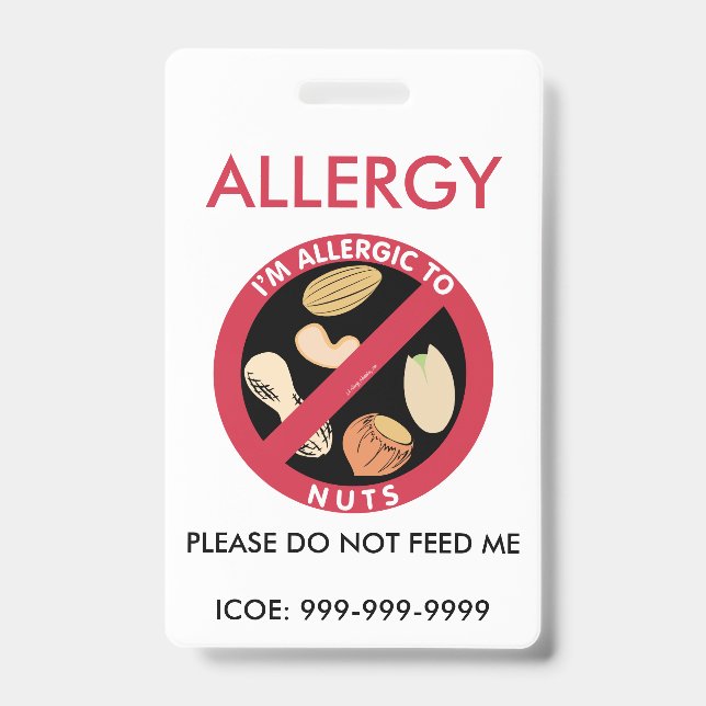 Badge Urgence d'allergie aux arachides personnalisée pou (Avant)