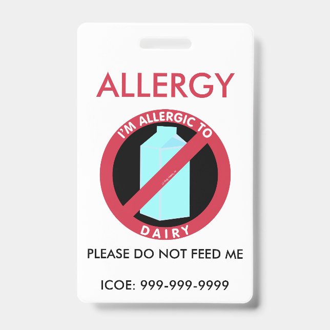 Badge Urgence d'allergie aux produits laitiers personnal (Avant)