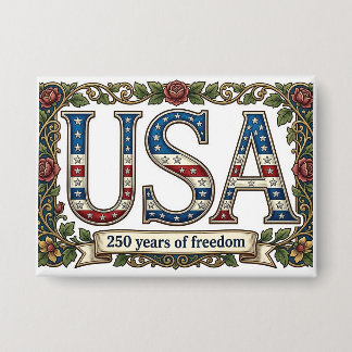 Badge USA 250 Ans Anniversaire Fleurs Argent Souvenir