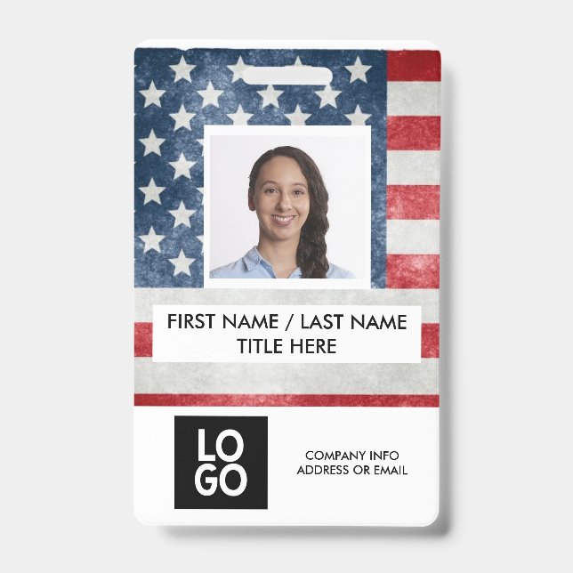 Badge USA Flag American Custom Employee Photo Name (Face)