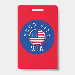 Badge - USA Personnalisé - Ajouter votre nom de vi