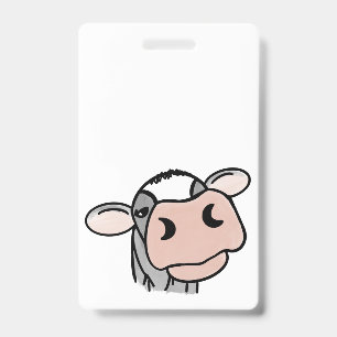 Badge vache de dessin animé noir blanc rose baiser gris