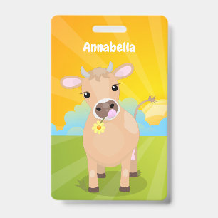 Badge Vache de jersey heureuse et mignonne et dessin ani