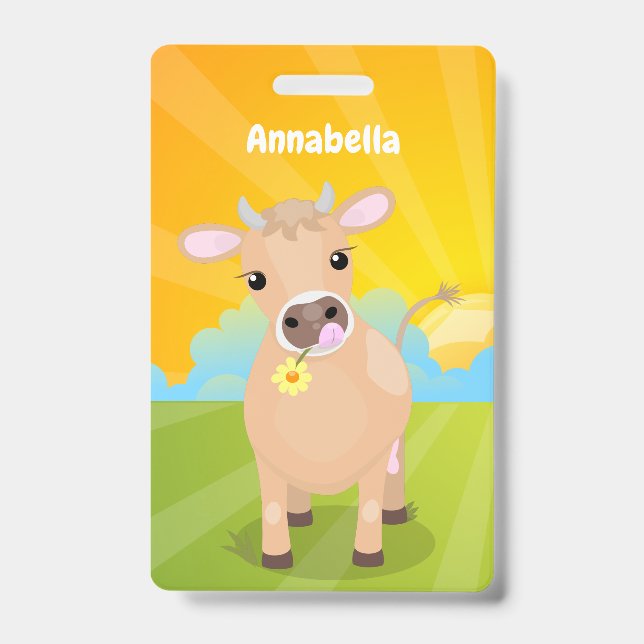Badge Vache de jersey heureuse et mignonne et dessin ani (Avant)