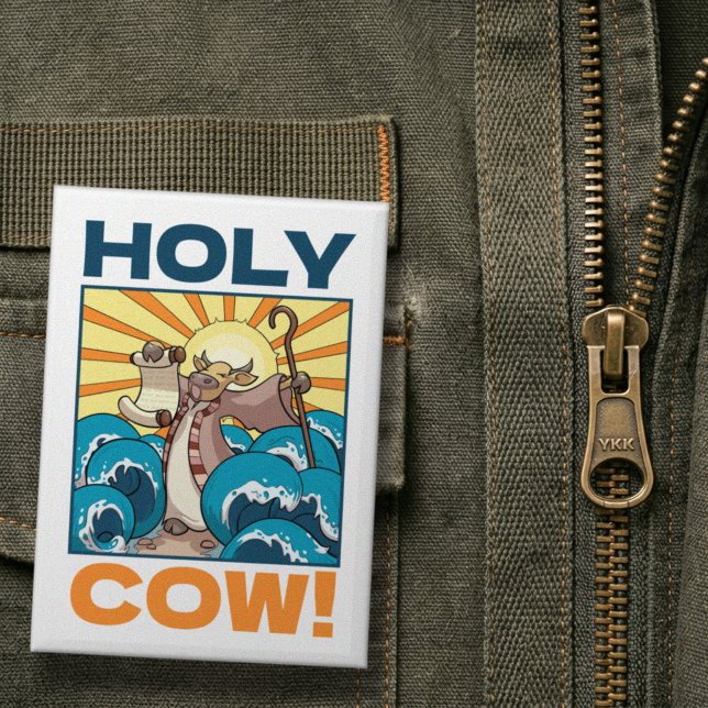 Badge Vache drôle Vache sacrée ! Jeu de mots visuel Dess (Créateur téléchargé)