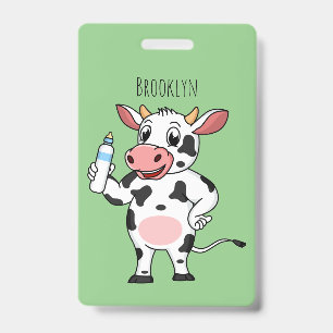 Badge Vache heureuse avec biberon dessin animé