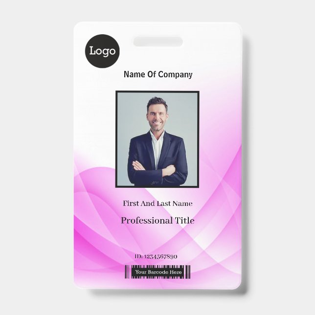 Badge Vague Abstraite Rose ID Photo d'Entreprise (Avant)
