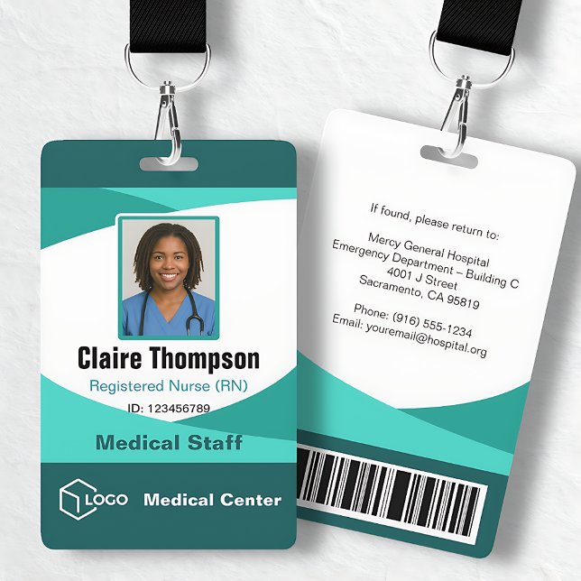 Badge Vague sarcelle Moderne Géométrique sarcelle Entrep (Teal Wave Modern Teal Geometric Business ID Badge)