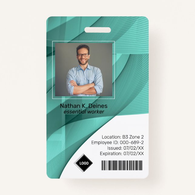 Badge Vague turquoise | ID photo de l'employé Sécurité d (Devant)