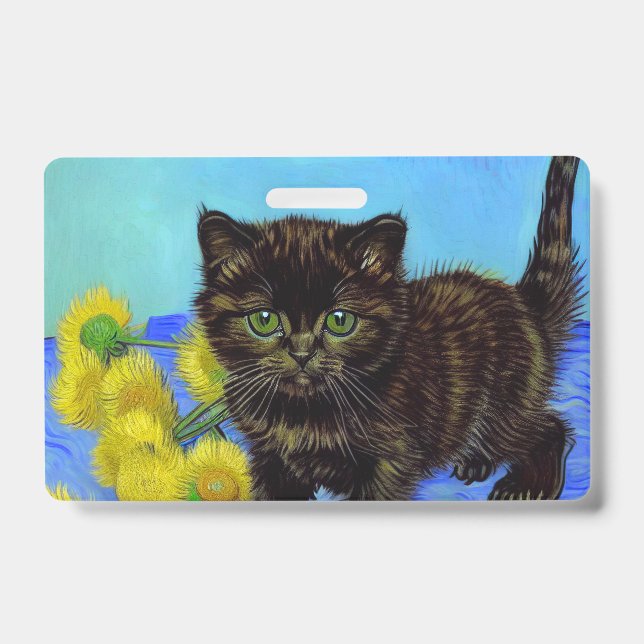 Badge Van Gogh Style Chat avec tournesol (Avant)