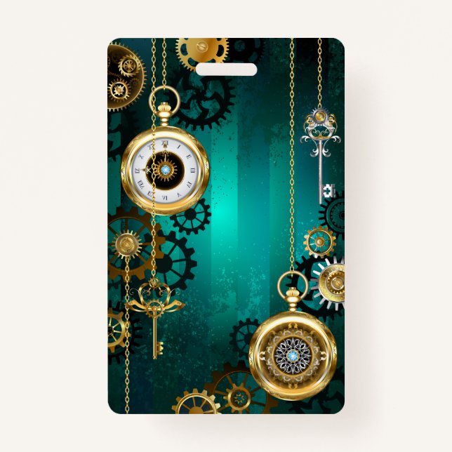 Badge Veille bijoux Steampunk sur un Arrière - plan vert (Devant)
