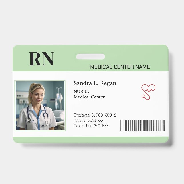 Badge Vert | Carte d'identité photo de l'employé médical (Avant)